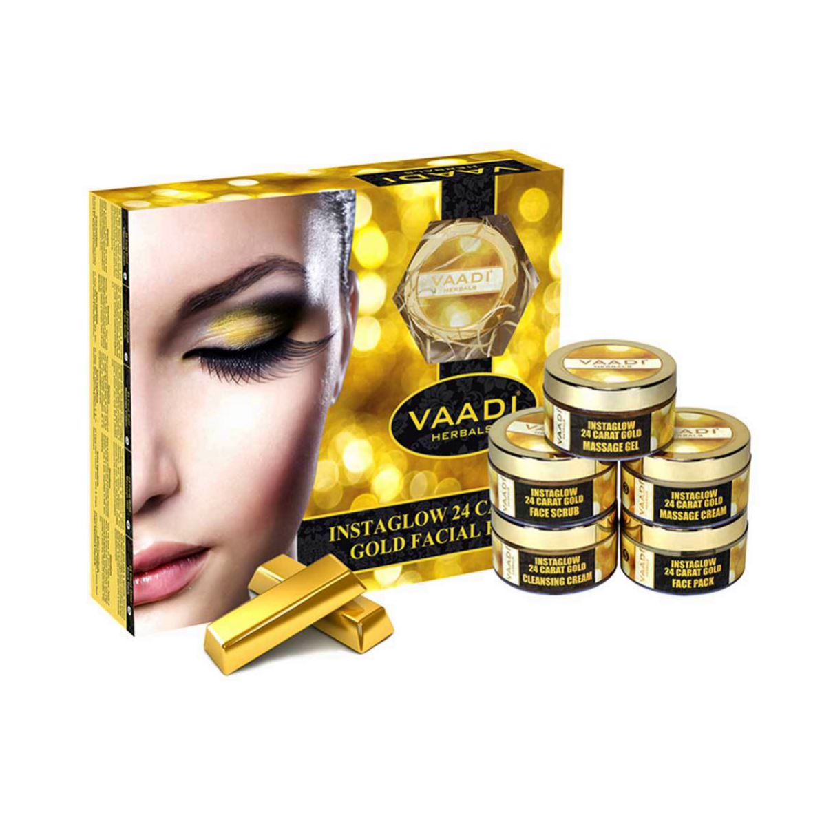 Organic 24 Carat Gold Facial Kit with Gold Leaves, Marigold & Wheatgerm Oil, Lemon Peel - Brightens Skin and Gives Glow (270 gms/9.6 oz) base Vaadi Organics UAE 