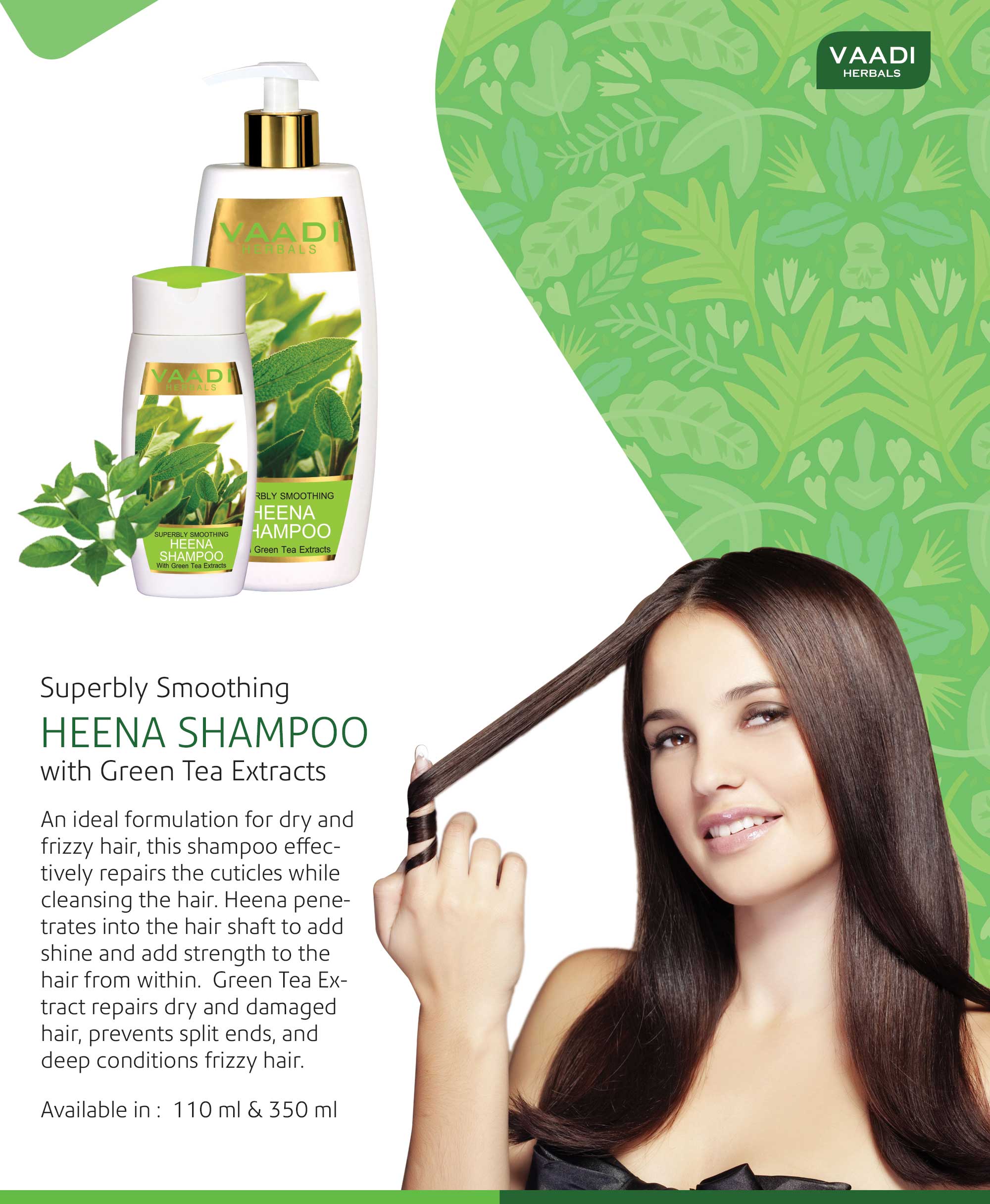 Superbly Smoothing Organic Heena Shampoo with Green Tea Extract (110 ml/4 fl oz) base Vaadi Organics UAE 