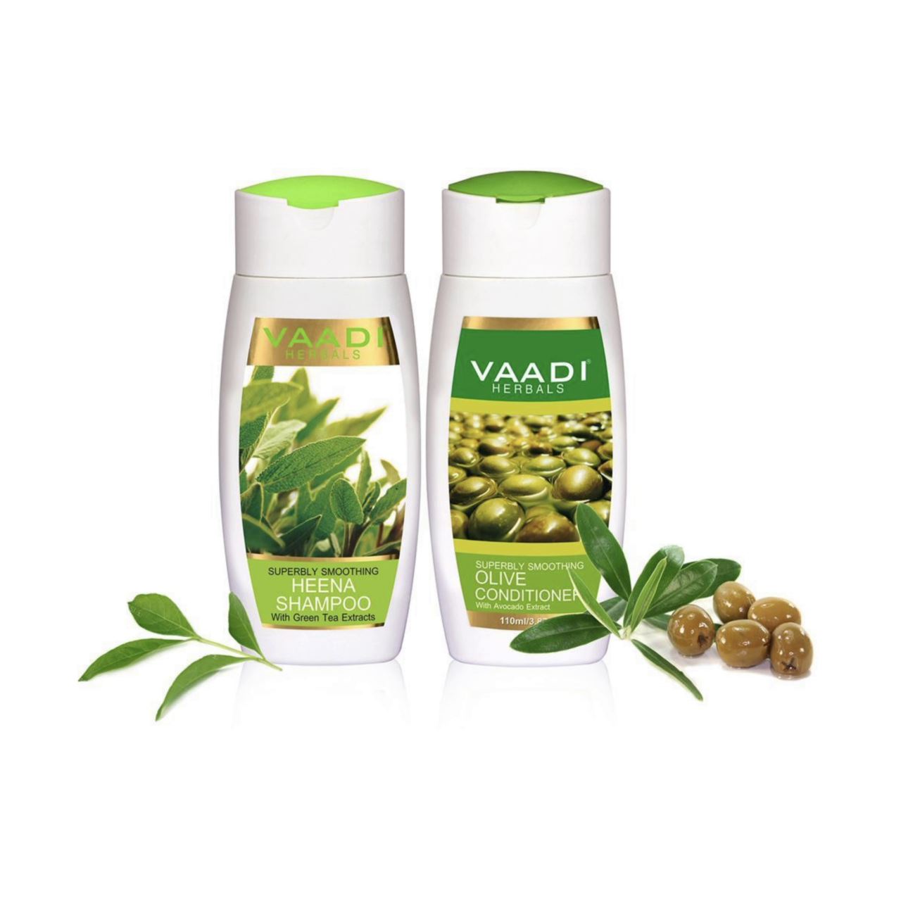 Superbly Smoothing Organic Heena Shampoo - Rich Olive Conditioner (2 x 110 ml/ 4 fl oz) base Vaadi Organics UAE 