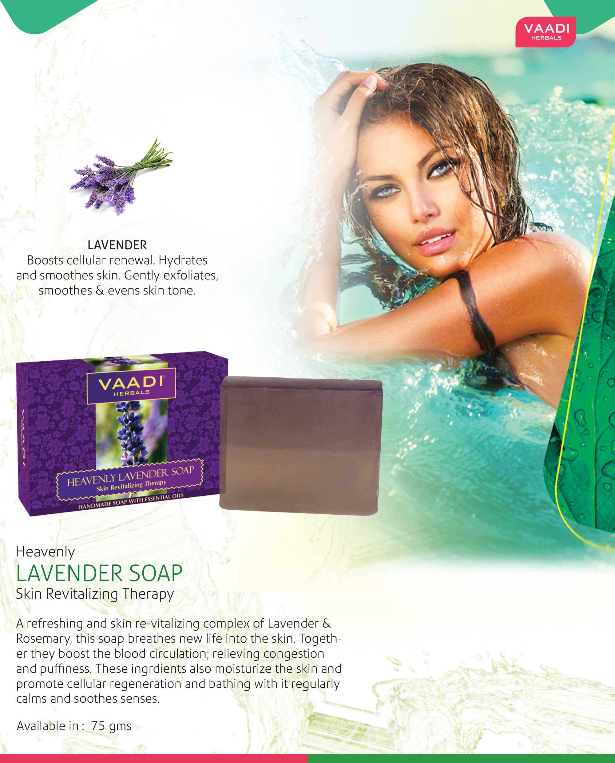 Heavenly Organic Lavender Soap with Rosemary - Revitalizes & Hydrates Skin ( 75 gms / 2.7 oz) base Vaadi Organics UAE 