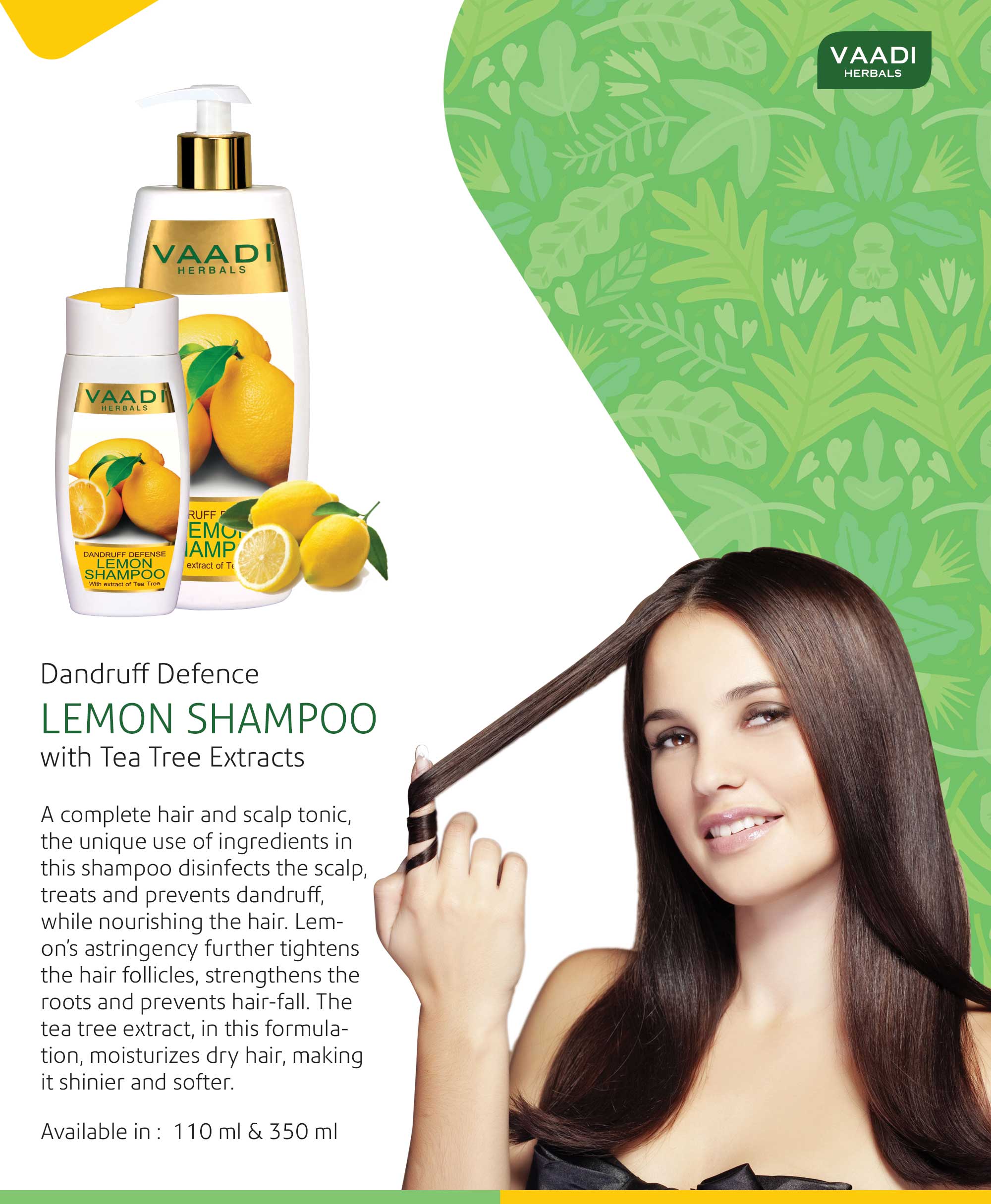 Dandruff Defense Organic Lemon Shampoo with Tea Tree Extract (110 m/ 4 fl oz) base Vaadi Organics UAE 