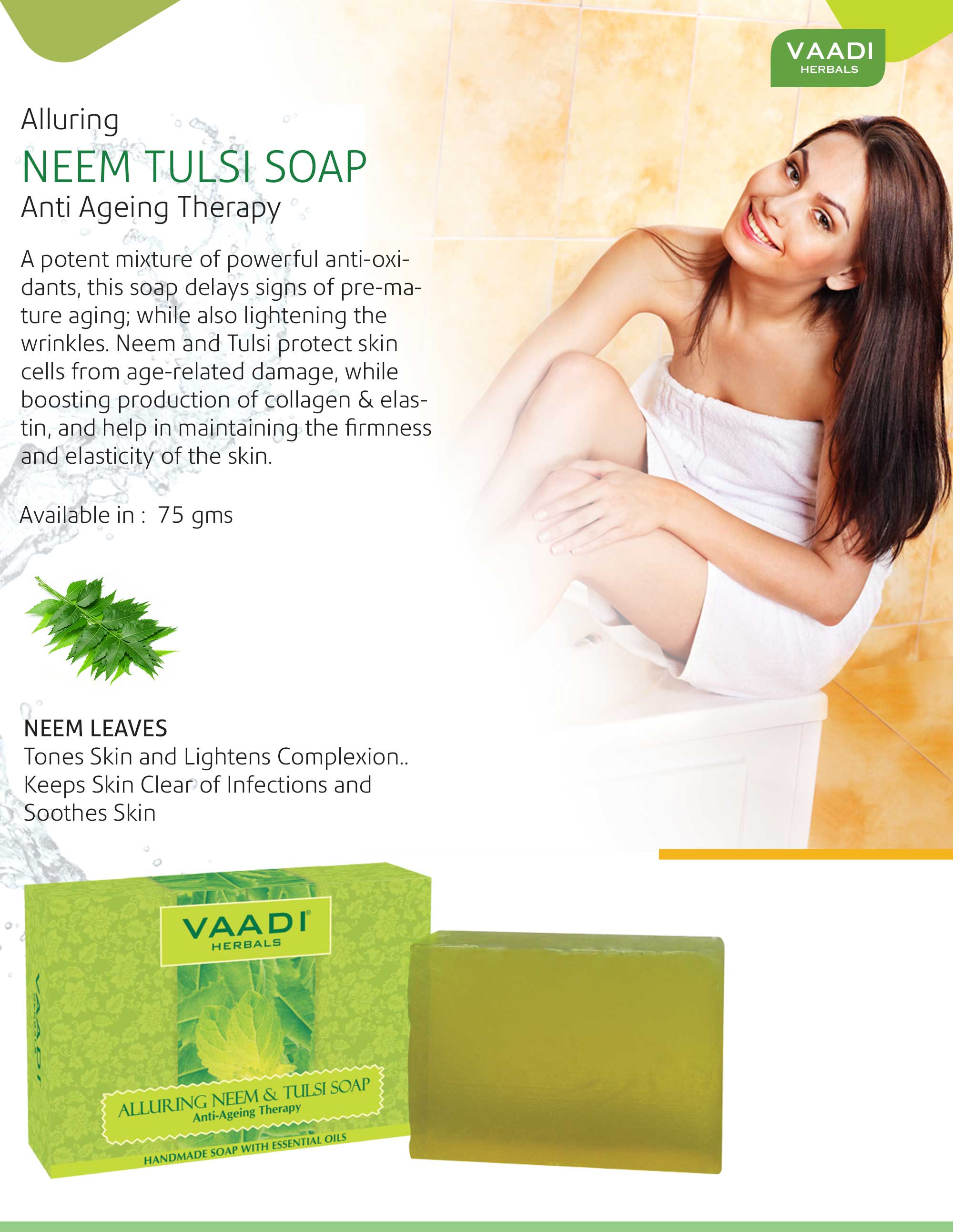 Organic Anti Bacterial Neem Tulsi Soap with Aloe Vera, Vitamin E & Tea Tree Oil (3 x 75 gms / 2.7 oz) base Vaadi Organics UAE 