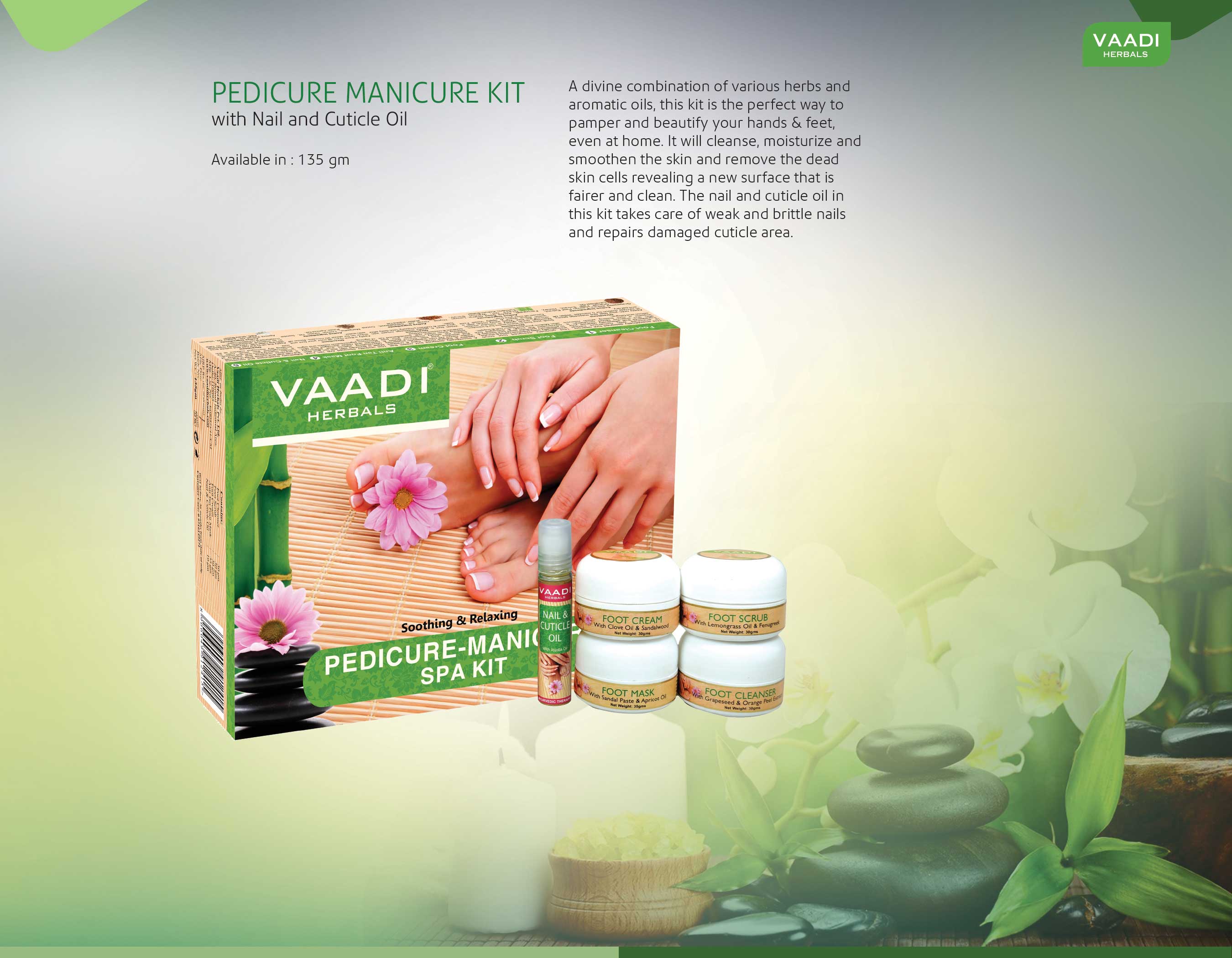 Organic Pedicure Manicure Spa Kit with Grapeseed Extract & Fenugreek (135 gms / 4.6 fl oz) base Vaadi Organics UAE 