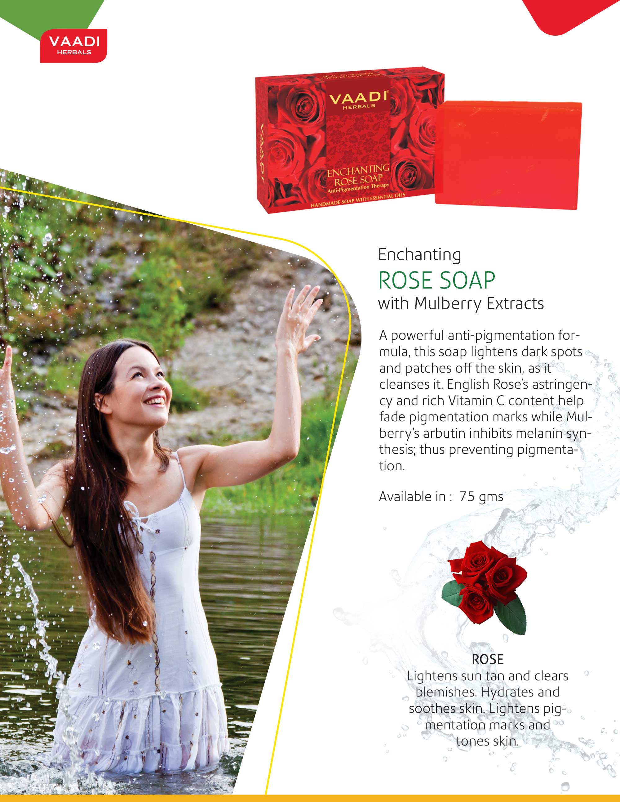 Enchanting Organic Rose Soap with Mulberry Extract - Anti Pigmentation Therapy (6 x 75 gms/2.7 oz) base Vaadi Organics UAE 