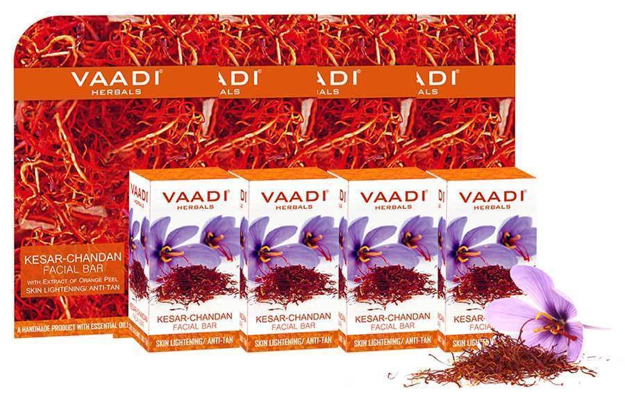 Organic Saffron Sandal Facial Bar with Orange Peel Extract - Reduces Marks (4 x 25 gms/0.9 oz) base Vaadi Organics UAE 