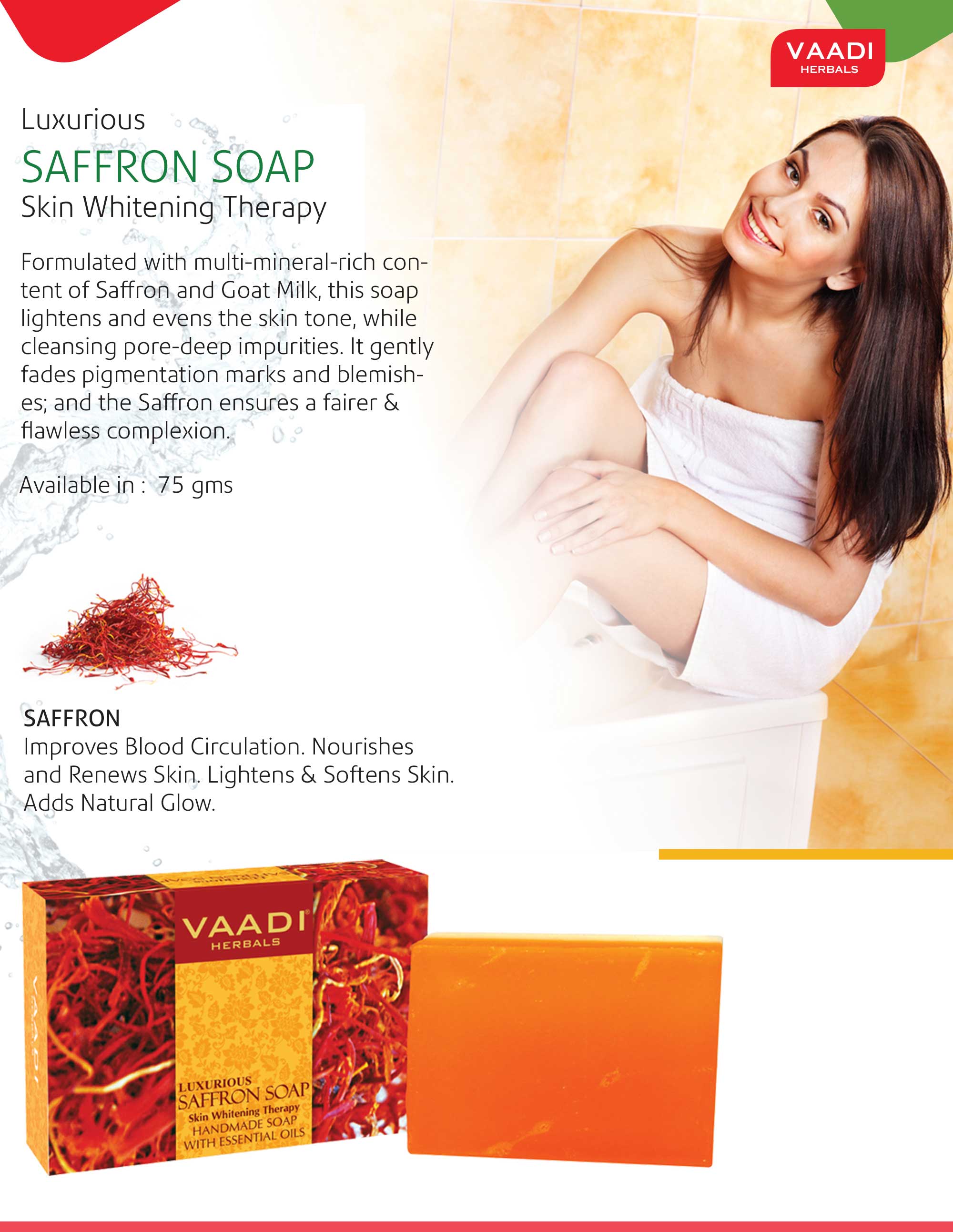 Luxurious Organic Saffron Soap - Skin Restoration Therapy - Evens Skin Tone (3 x 75 gms / 2.7 oz) base Vaadi Organics UAE 