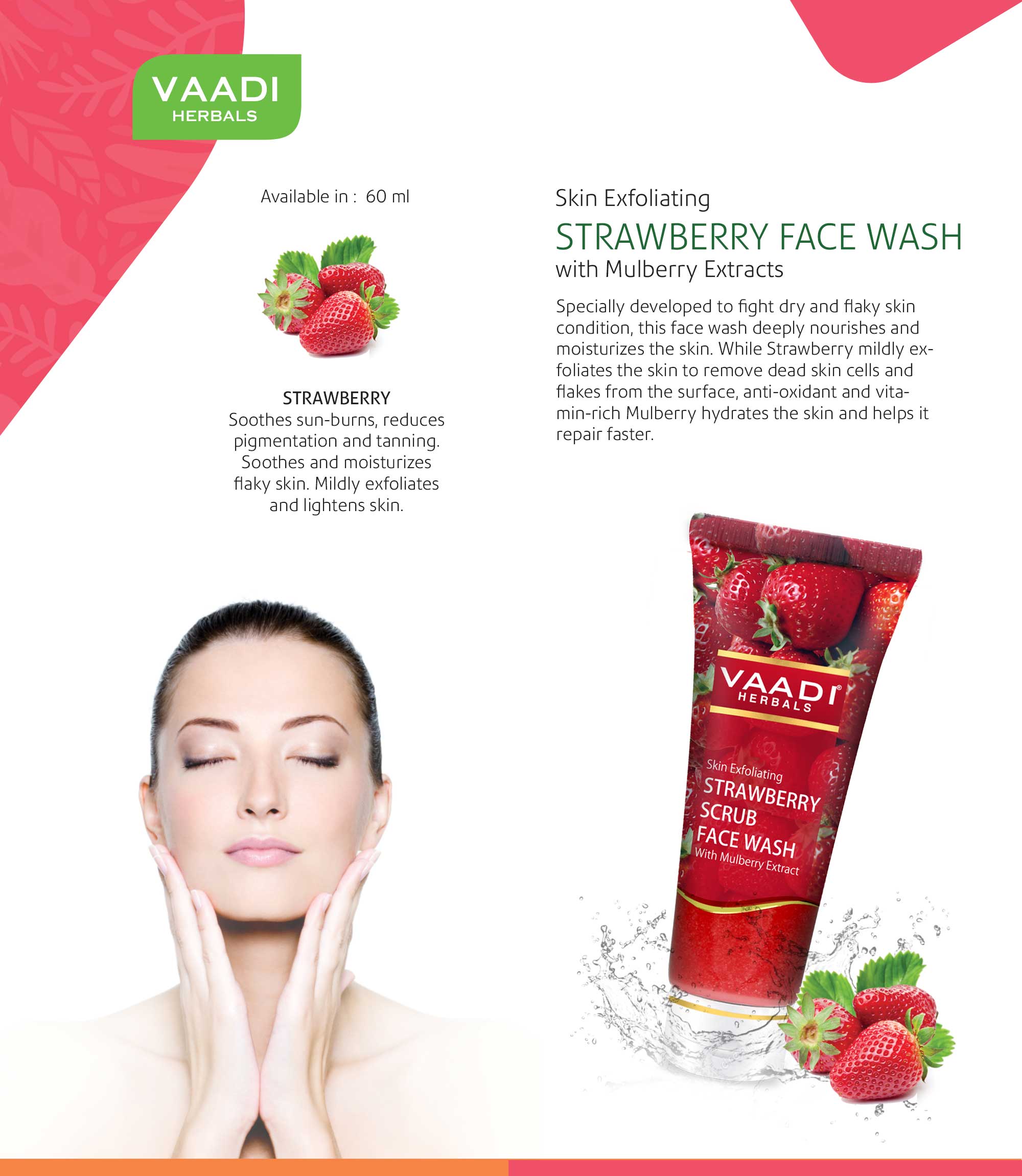 Skin Exfoliating Organic Strawberry Scrub Face Wash with Mulberry Extract (4 x 60ml/ 21.1 fl oz) base Vaadi Herbals International 