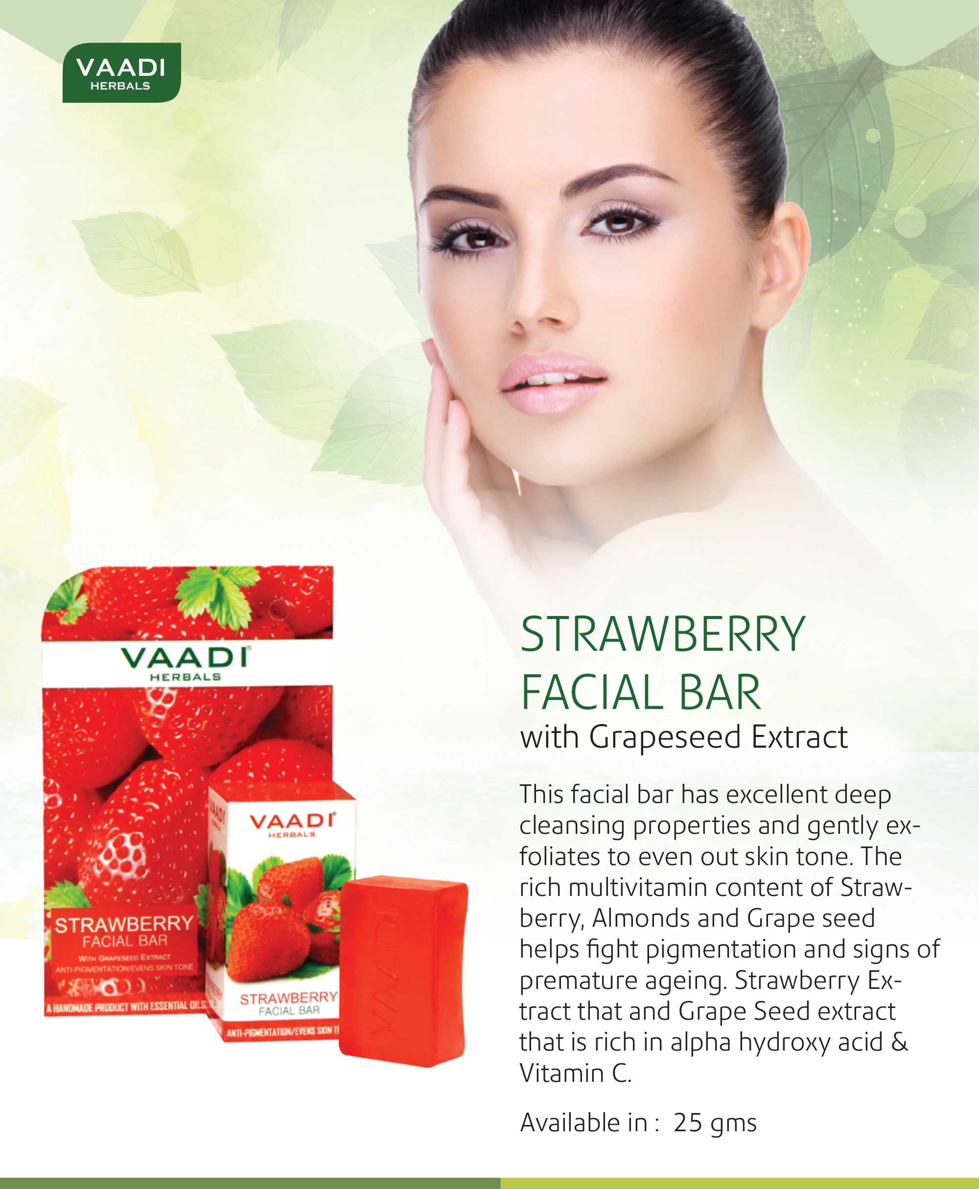 Organic Strawberry Facial Bar with Grapeseed Extract - Anti Ageing (25 gms/0.9 oz) base Vaadi Organics UAE 