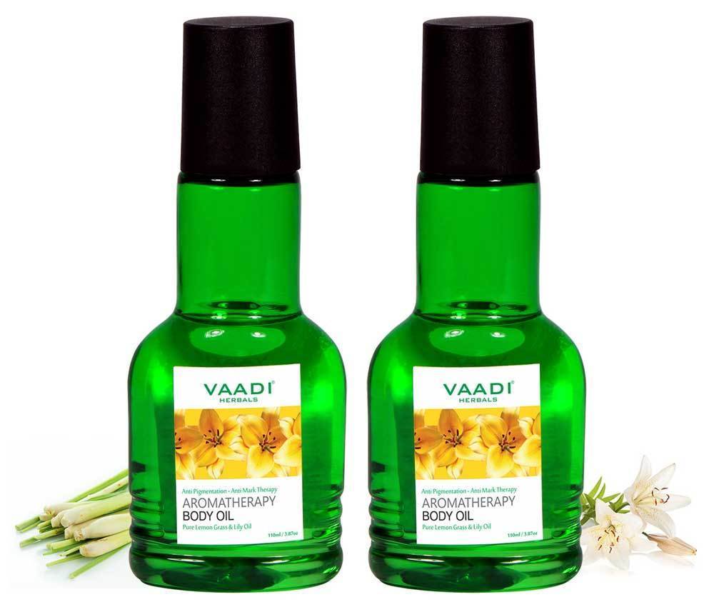 Organic Lemongrass Oil with Lily Extract - Aromatherapy - Strengthens Bones (2 x 110 ml/4 fl oz) base Vaadi Organics UAE 